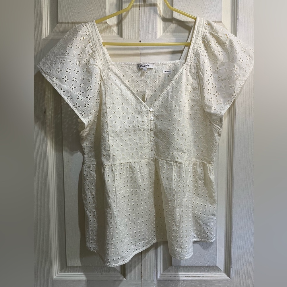 Madewell Eyelet Peplum Beige Top in Size Small